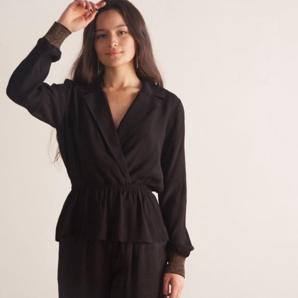 JUST FEMALE • Black Lauren Blouse Gold Accents Top - Picture 8 of 12